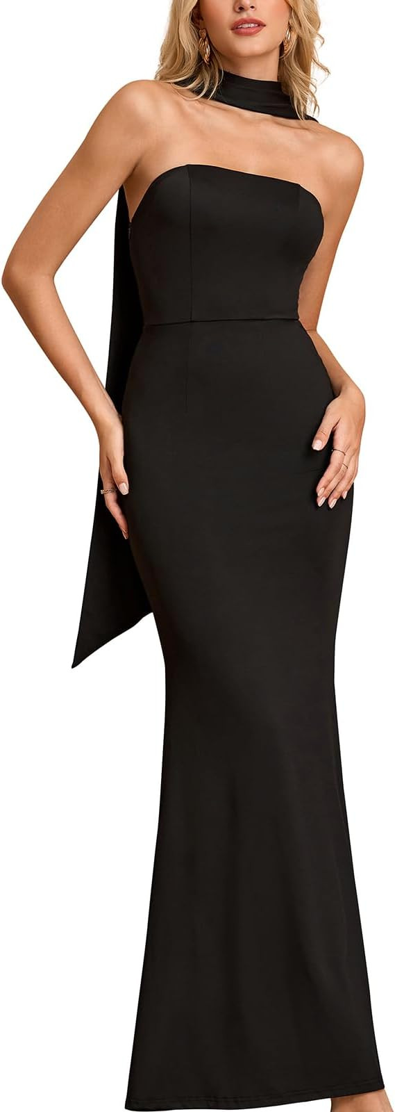 GLNEGE Women's Bodycon Formal Wedding Guest Maxi Dresses with Scarf Summer Strapless Elegant Cock... | Amazon (US)