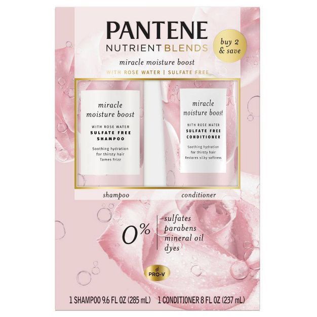 Pantene Sulfate Free Rose Water Shampoo and Conditioner Dual Pack, Nutrient Blends - 17.6 fl oz | Target