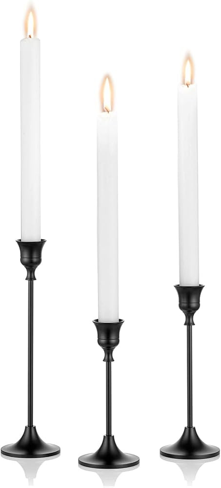 Nuptio 3 Piece Black Metal Candlestick Holders for Taper Candles, Wedding and Party Decor | Amazon (US)