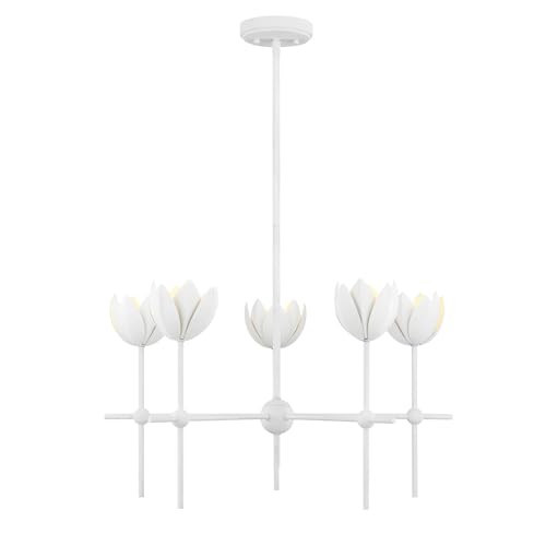 Meridian M100131BQW Bohemian Bohemian/Eclectic Metal Chandelier, LED 5-Light 17.5 Total Watts, 14" H x 26" W, Bisque White | Amazon (US)