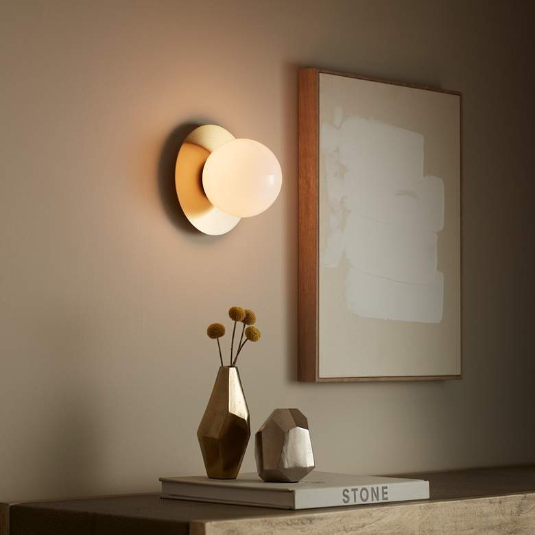 Kenna 6 3/4" High Warm Brass Wall Sconce - #8943F | Lamps Plus | Lamps Plus