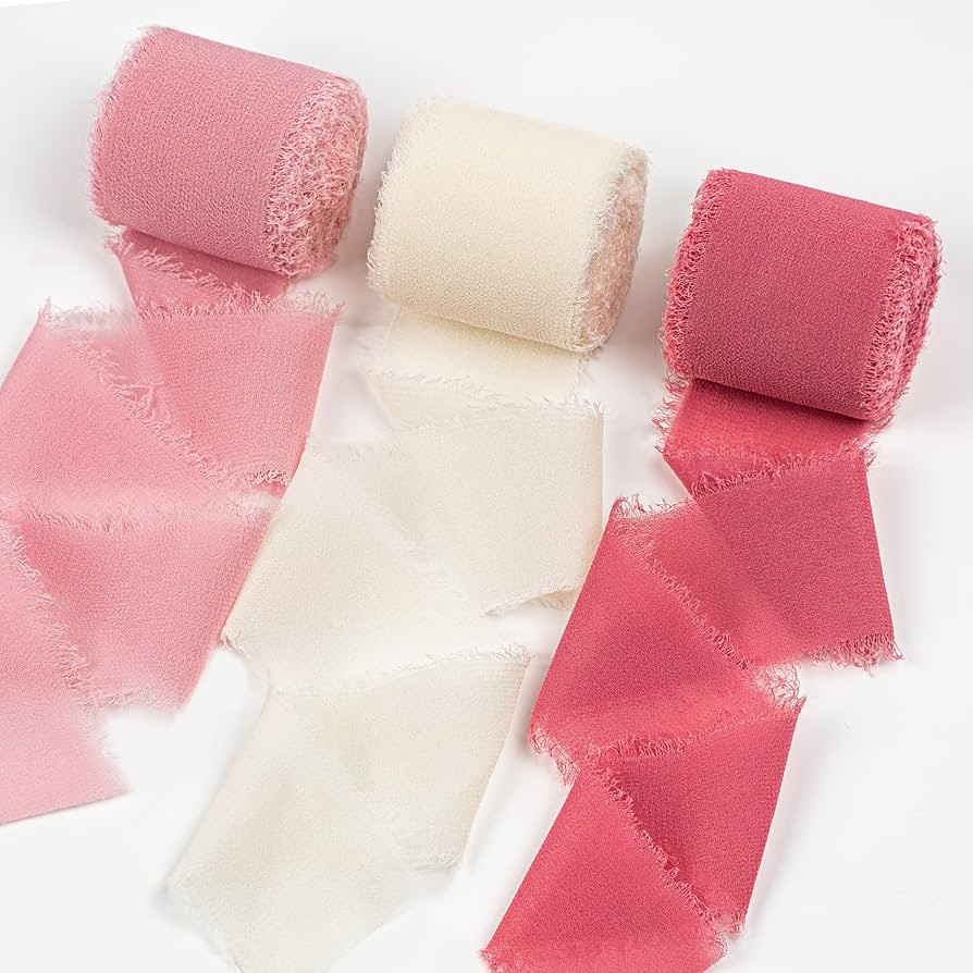 Chiffon Ribbon, Dusty Pink White 1.5''x21Yd Frayed Fringe Silk Ribbon for Gift Wrapping, Handmade... | Amazon (US)