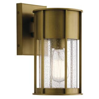 KICHLER Camillo 11 in. 1-Light Natural Brass Outdoor Hardwired Wall Lantern Sconce with No Bulbs ... | The Home Depot