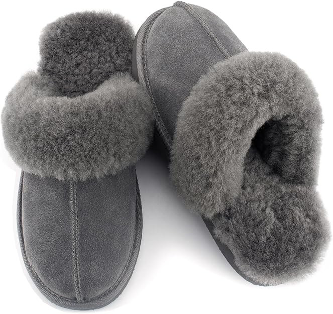 Parfeying Women's Sheepskin House Slippers Indoor Outdoor Shearling Shoes for Women | Amazon (US)