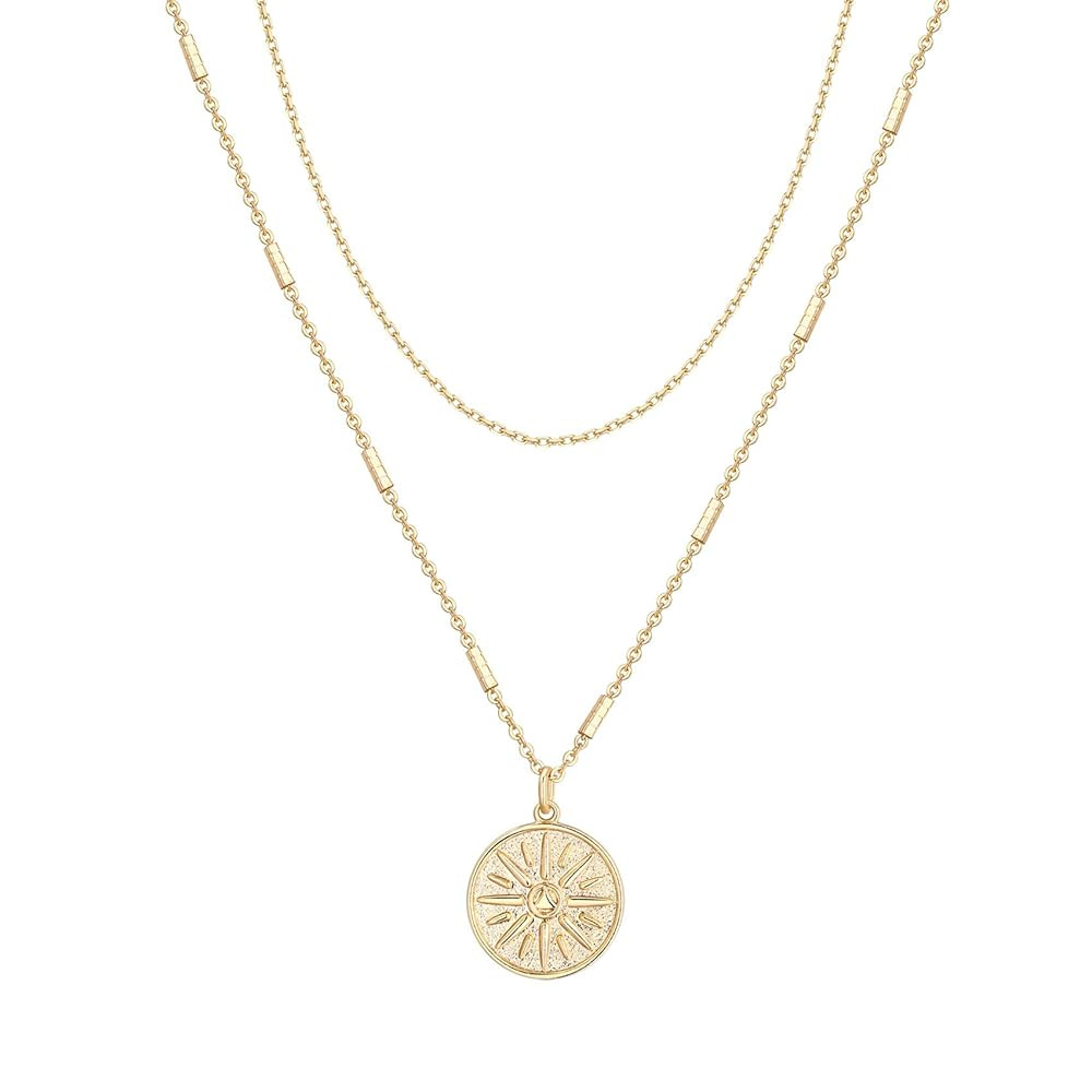 PAVOI 14K Gold Plated Layering Necklaces | Stylish Minimalist Design Pendant Necklaces | Bar, Cir... | Amazon (US)