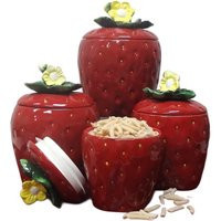 Strawberry Ceramic Canister Set - Hand-Painted Kitchen Storage Jars, Cookie Jar & Sugar Pot, Cottage-Style Pantry Decor, Gift For Bakers | Etsy (US)