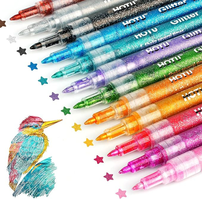 HOTU Glitter Markers Pen, 12 Glitter Colors Paint Pens Sparkly Metallic Shimmer Acrylic Marker Fi... | Amazon (US)