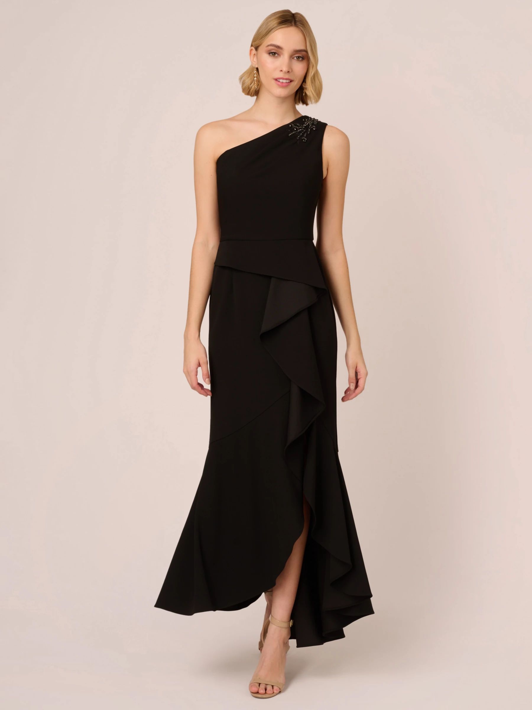 Adrianna Papell Studio Beaded Knit Crepe Maxi Dress, Black | John Lewis (UK)