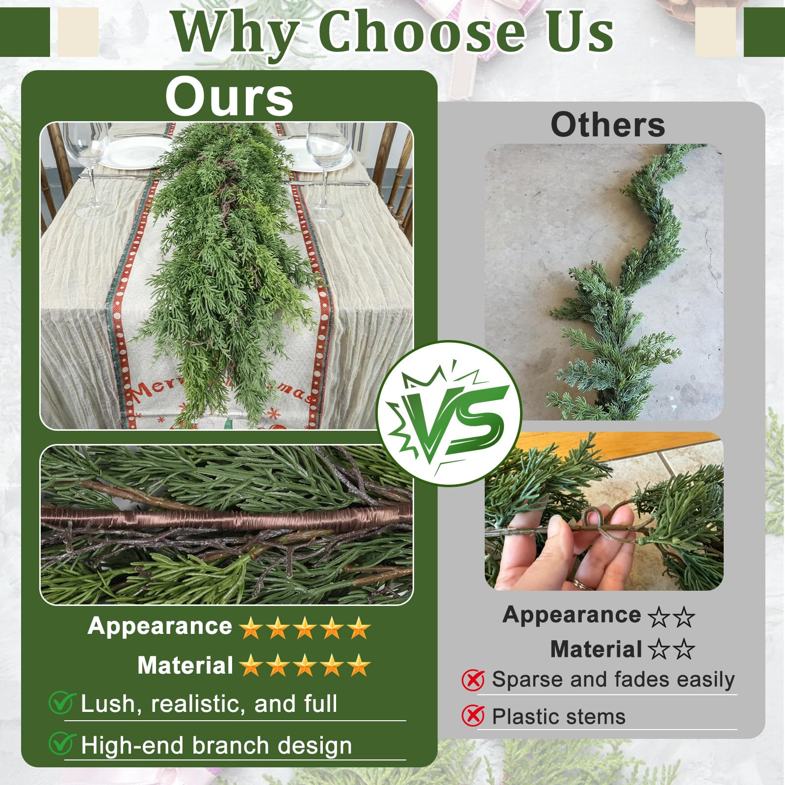 Artgar 6 Ft Christmas Cedar Garland - Realistic Greenery Cypress Garlands - Real Touch Artificial... | Amazon (US)