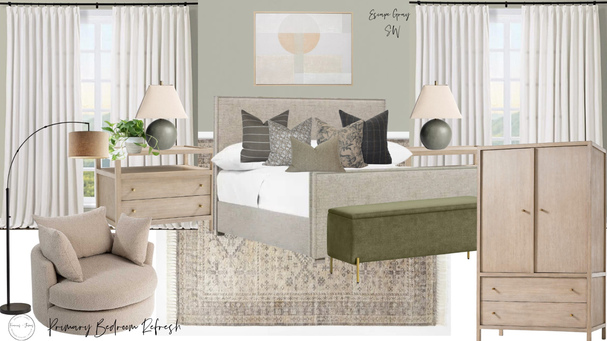 Primary Bedroom Design, bedroom, design inspiration, organic bedroom, cozy bedroom, calm bedroom, calming bedroom, storage ottoman, cozy chair, oversized chair, large armoire, floor lamp 

#LTKstyletip #LTKhome #LTKfamily