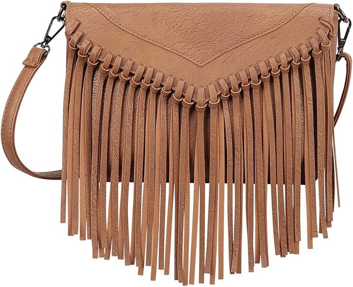 Women's PU Leather Hobo Fringe Crossbody Tassel Purse Vintage Small Handbag | Amazon (US)
