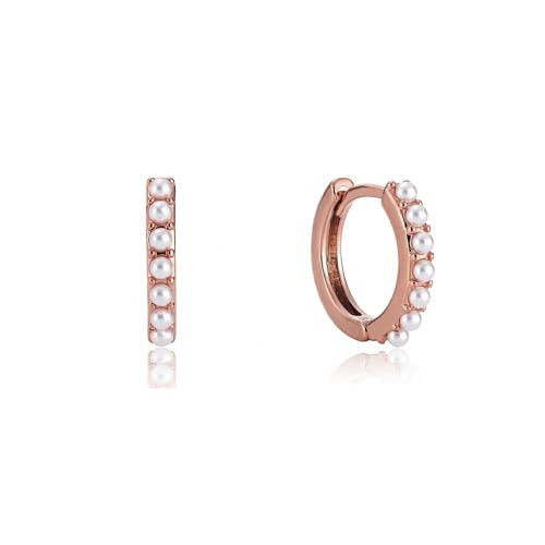 Kenivira Rose Gold Plated Hoop Earrings for Women,Small Rose Gold Pearl Huggie Earrings Dainty, Trendy Tiny Simple Small Hoops Lightweight Earrings Jewelry | Amazon (US)