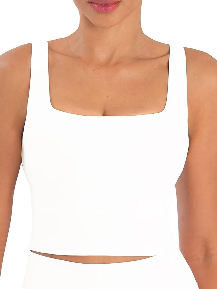 Sunzfly Women Square Neck Sport Bra with Removable Pads, Built-in Bra Crop Tank Top Summer Sleeve... | Amazon (US)