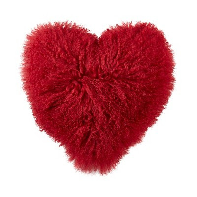 Saro Lifestyle Lush and Luxe Heart-Shaped Mongolian Lamb Fur Poly Filled Throw Pillow, Red | Target