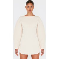 Beige Tailored Long Sleeve Shift Dress | PrettyLittleThing US