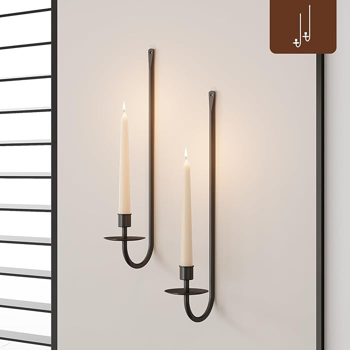 Metal Wall Candle Sconce Holder Set of 2 Wall Mount Candle Holder Pillar Holder Black Modern Wall... | Amazon (CA)