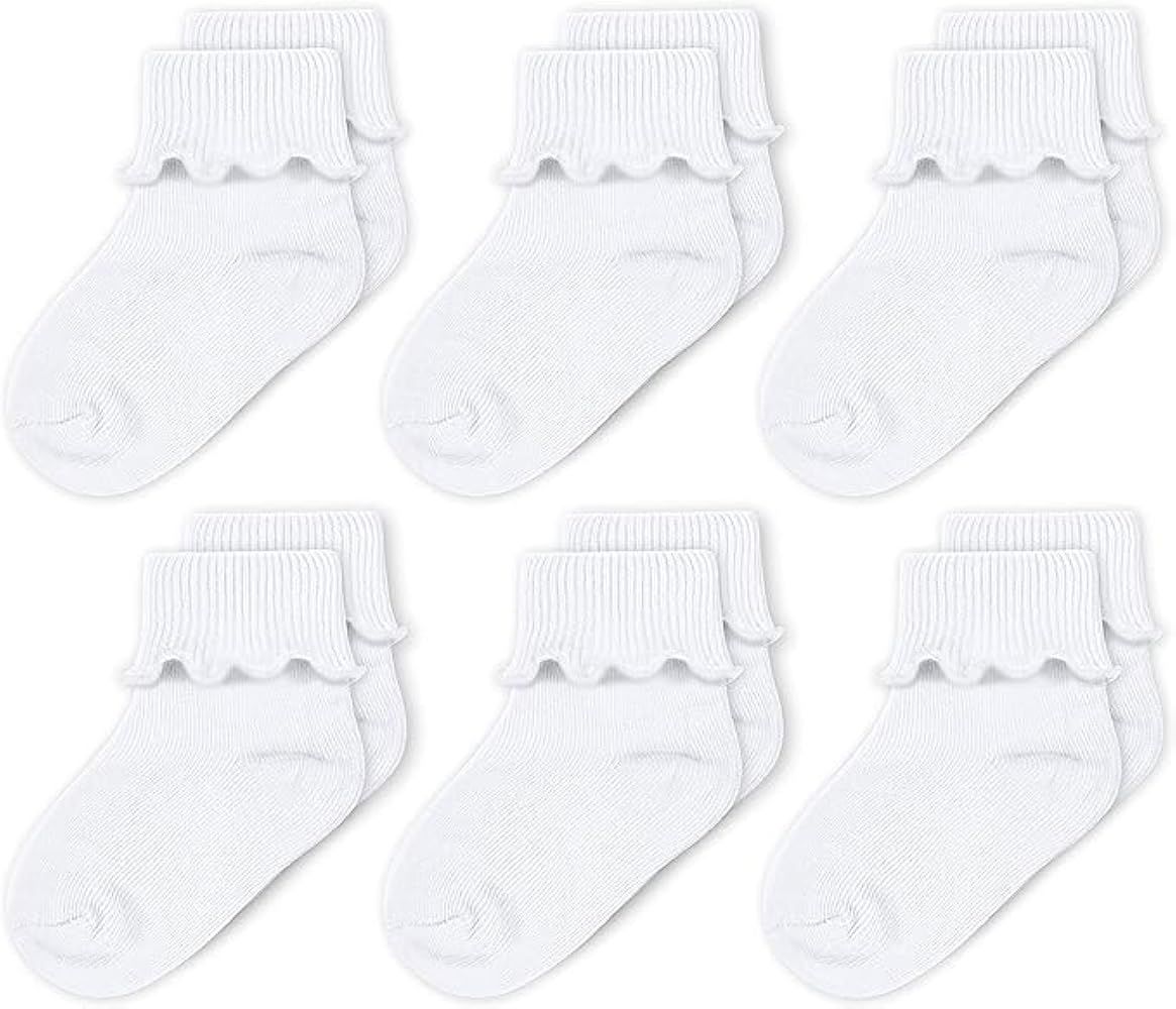 CozyWay Baby Girls Socks Ruffle Ripple Edge Turn Cuff Socks for Baby Toddler Girls | 6-Pairs | Amazon (US)