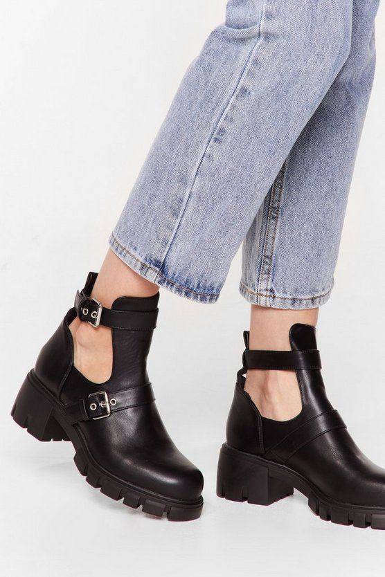 Cut-Out of Their League Faux Leather Chunky Boots | NastyGal (US & CA)