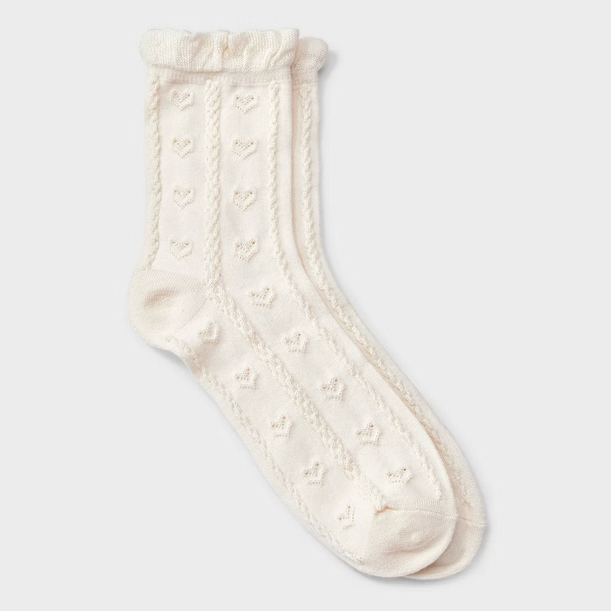 Women's Soft Ruffle Cuff Textured Hearts Valentine's Day Mid Crew Socks - Auden™ Ivory 4-10 | Target