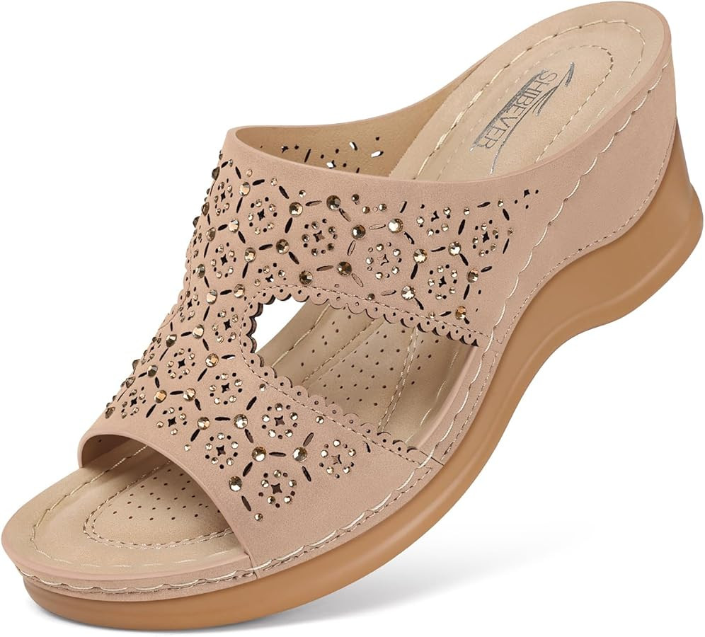 SHIBEVER Wedge Sandals for Women Dressy: Summer Slip On Womens - Slide Comfortable Walking Platfo... | Amazon (US)