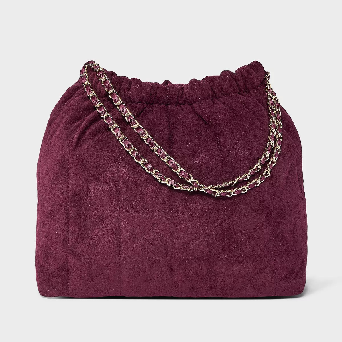 Faux Suede Quilted Gathered Tote Bag - A New Day™ Burgundy | Target