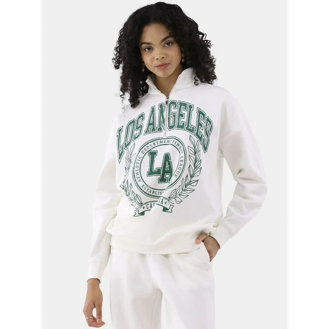 No Boundaries Quarter Zip Graphic Sweatshirt, Women’s and Women’s Plus - Walmart.com | Walmart (US)