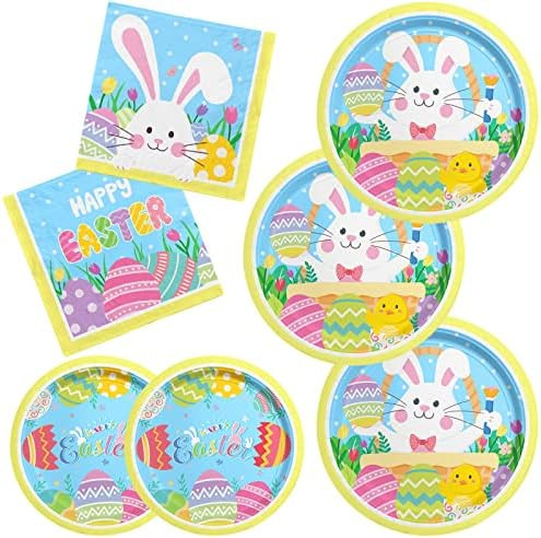 Happy Easter Party Supplies Kit, Easter Rabbit Disposable Dinnerware Includes, Paper Dinner Plate... | Amazon (US)
