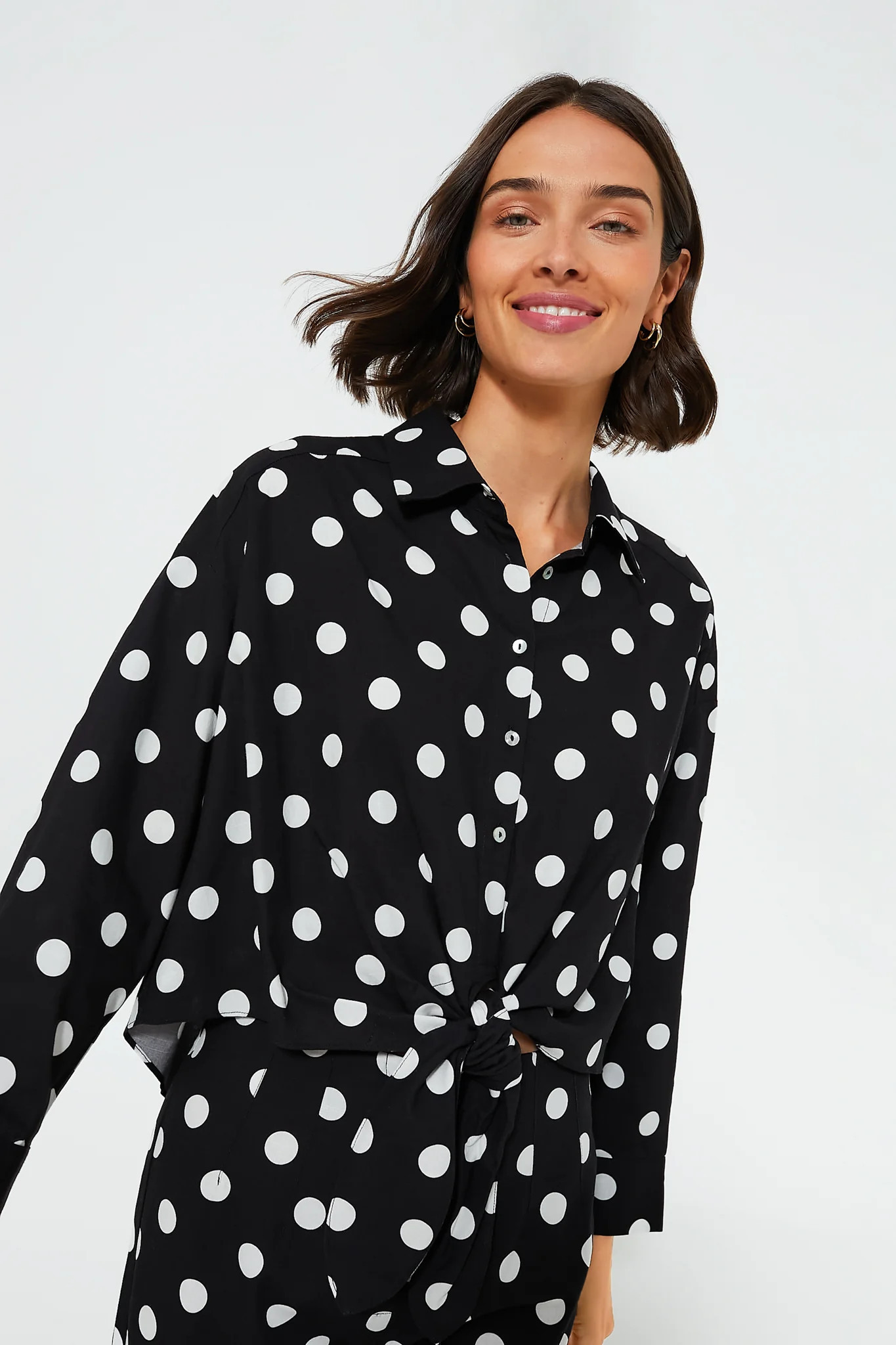 Black Polka Dot Tie-Front Juliana Shirt | Tuckernuck (US)