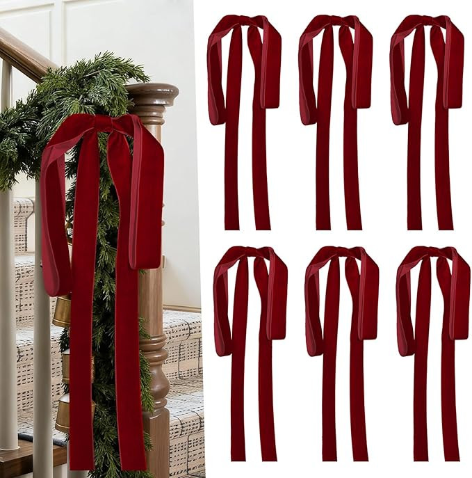 Artmag 6 Pcs Velvet Christmas Large Swag Bows 23.6x15.7 Inch Rustic Staircase Wreath Fireplace Vi... | Amazon (US)