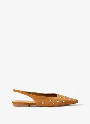 Casey Neutral Suede Studded Slingback Flats | Mint Velvet