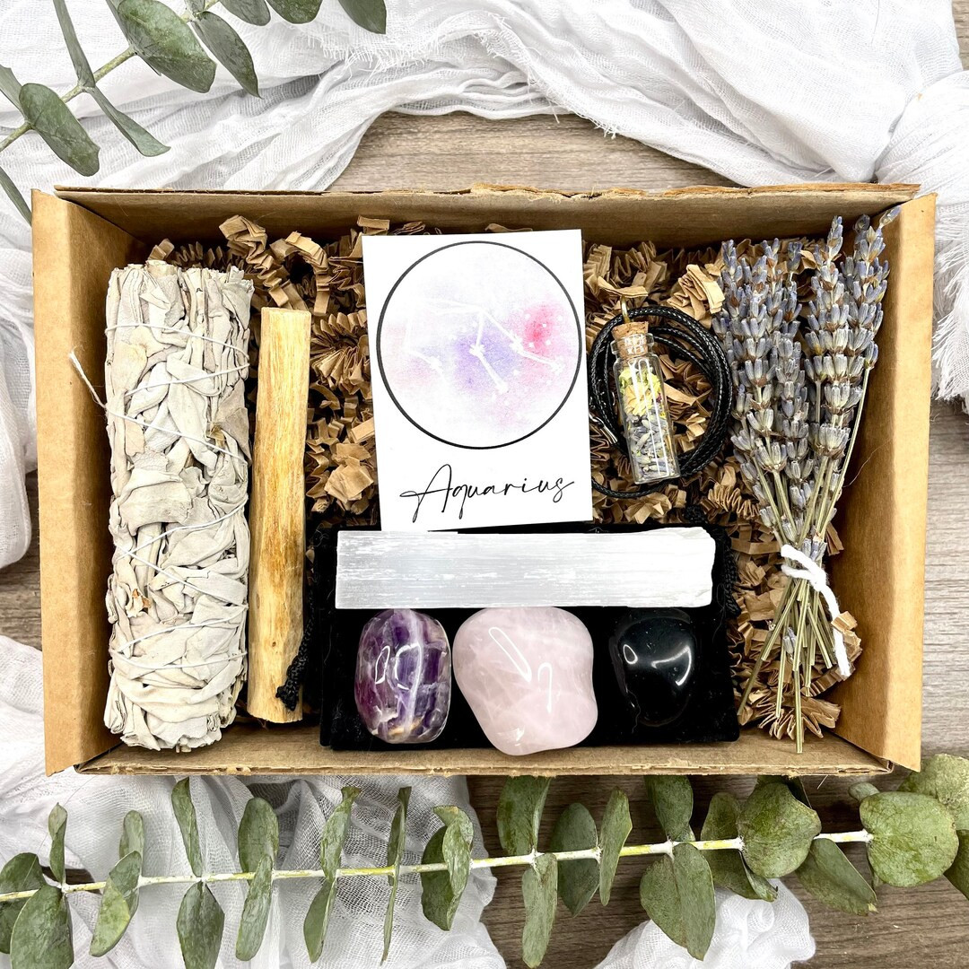 Aquarius Zodiac Set, Sage Kit, Aquarius Crystal Kit, Zodiac Crystal Kit, Aquarius Crystal Zodiac ... | Etsy (US)