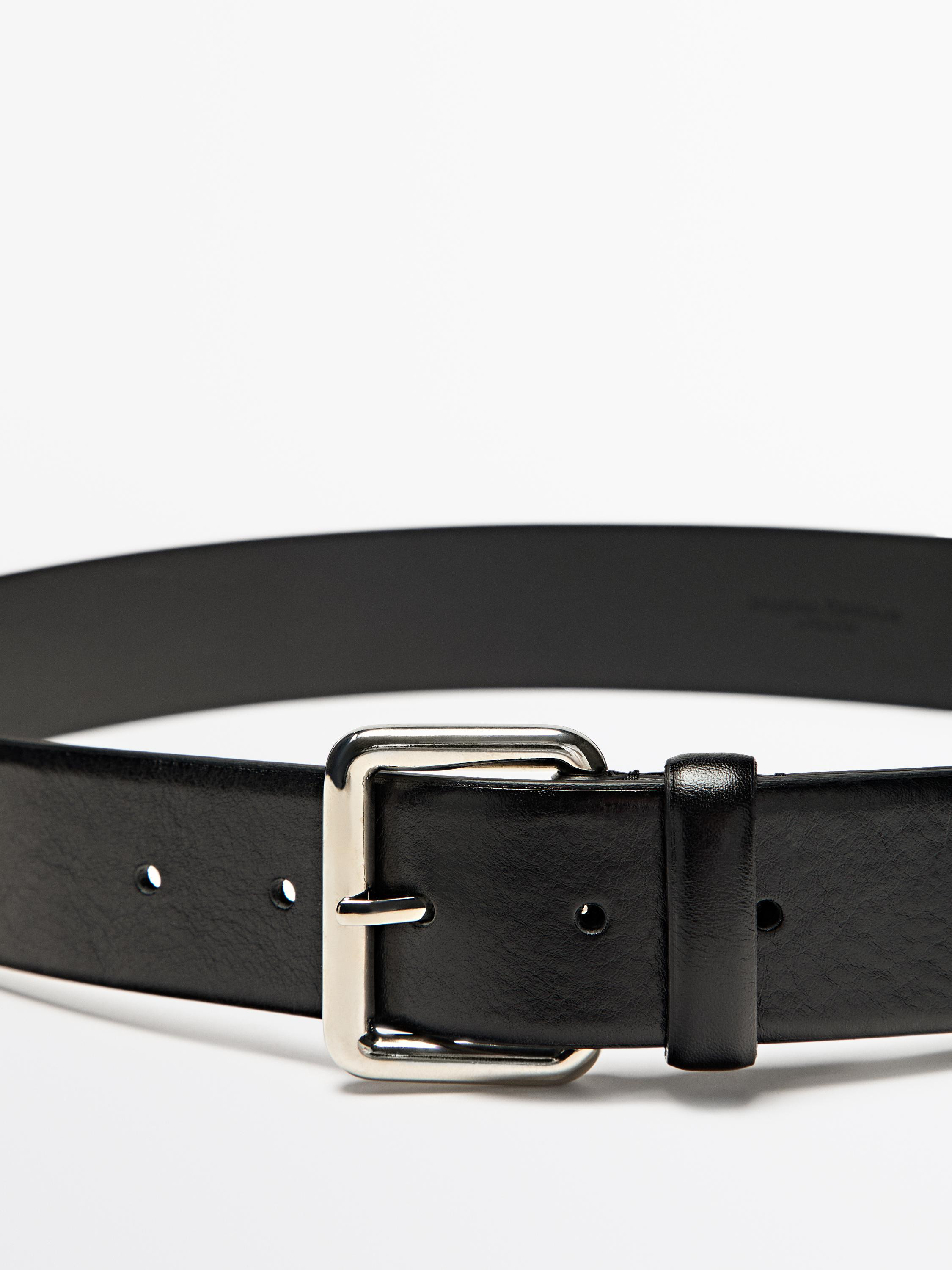 Nappa leather belt with square buckle | Massimo Dutti UK