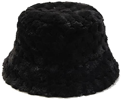 XYIYI Black Winter Faux Fur Bucket Hat Fluffy Warm Fisherman Hat for Women Men | Amazon (US)
