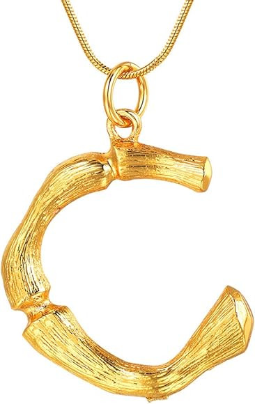 FOCALOOK Statement Bamboo Necklace Mens Womens Stainless Steel Big Bamboo Initial Letter Pendant ... | Amazon (US)