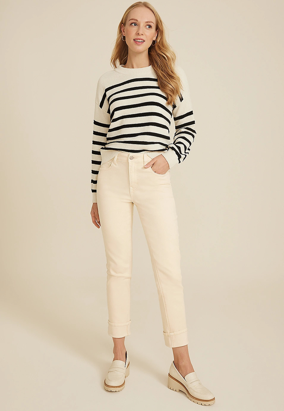 m jeans by maurices™ High Rise Cuffed Hem Straight Ankle Jean | Maurices