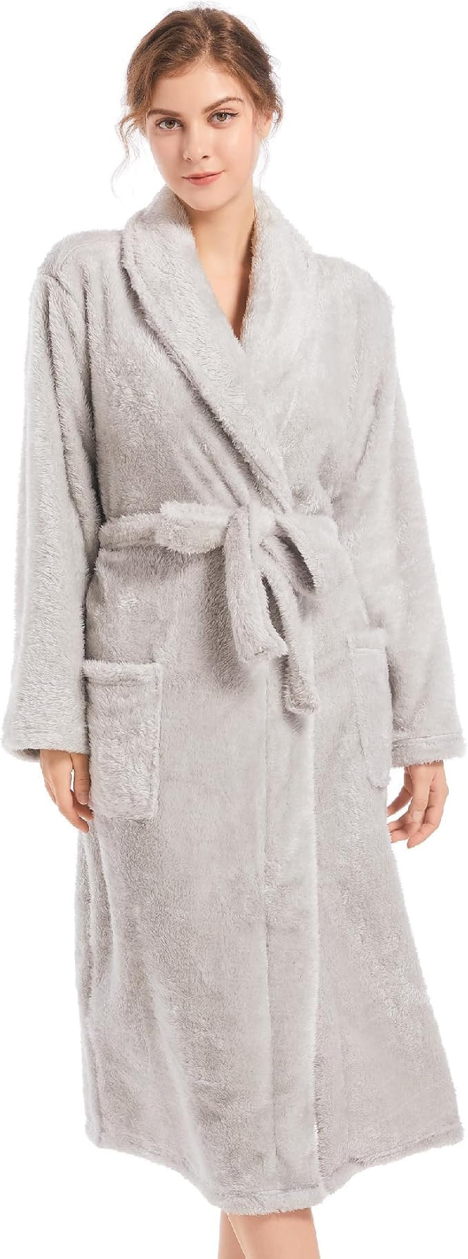 Inner Wish Womens Plush Fleece Robe, Cozy Warm Bathrobe Fuzzy Female Spa Robe With Pockets | Amazon (US)