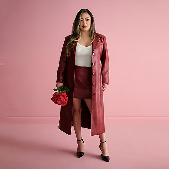 new!Bold Elements x Ally Brooke Womens Faux Leather Lightweight Trench Coat | JCPenney