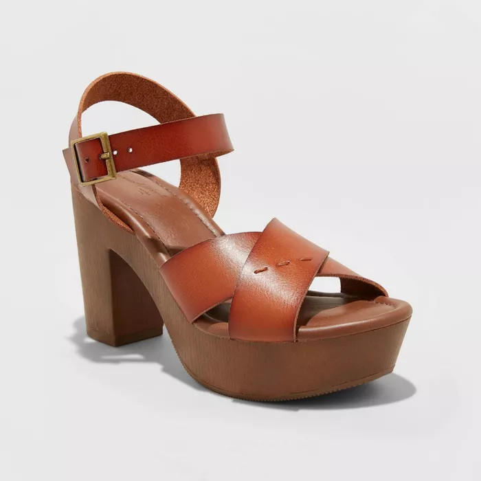 Women's Estella Faux Leather Wood Bottom Crossband Heel Pumps - Universal Thread™ | Target