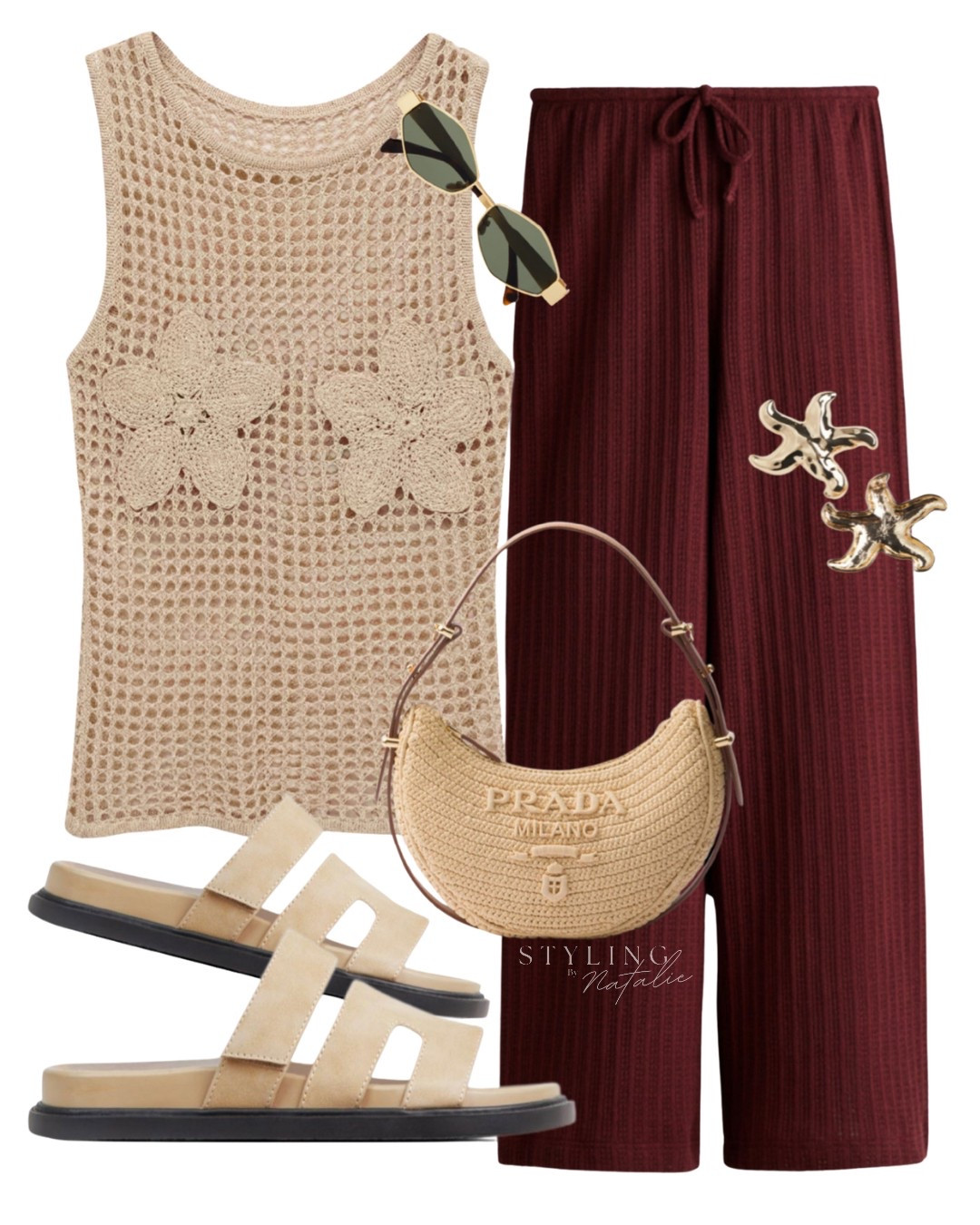 Summer casual chic

Crochet top, breezy burgundy knit pants, chunky suede sandals, Prada raffia bag,  star shape earrings & Celine sunnies. Perfect for sun-soaked strolls and coastal café dates, vacation looks, beach wear, everyday style, trendy fashion, H&M, high street

#LTKeurope #LTKAroundTheWorld #LTKuk