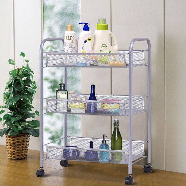 Costway 3 Tier Storage Rack Trolley Cart Home Kitchen Organizer Utility Baskets Silver - Walmart.... | Walmart (US)