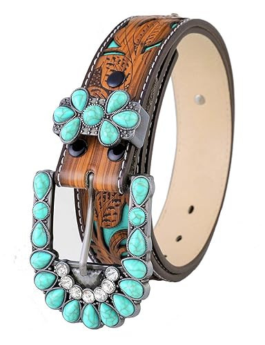 TOPACC Womens western Belt with Turquoise Buckle Bling Cowgirl Belt for Jeans Dresses Gilrs Country Concert Outfit | Amazon (US)