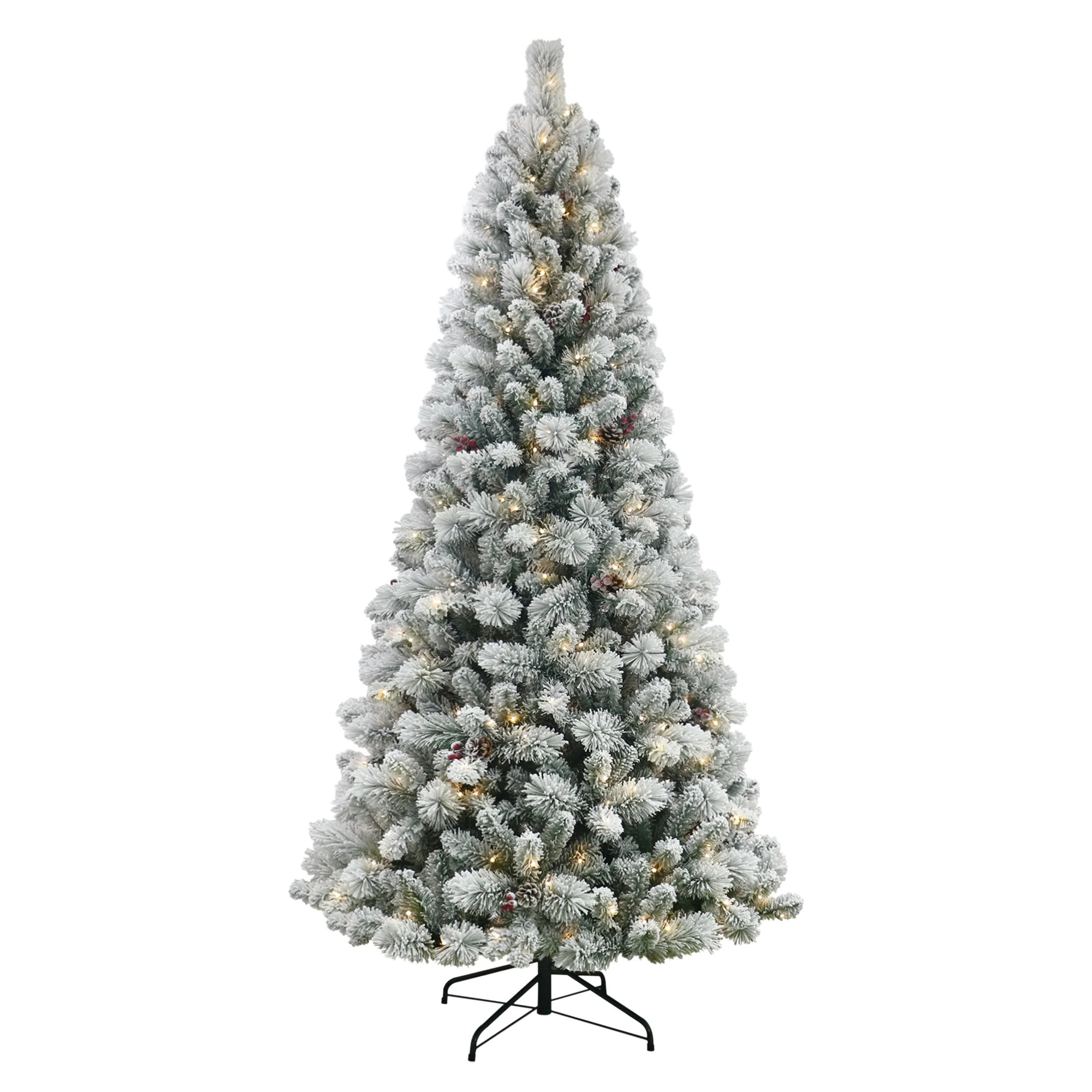 7.5 ft Pre-Lit Flocked Lakewood Spruce Artificial Christmas Tree, Green, 300 LED, by Holiday Time... | Walmart (US)