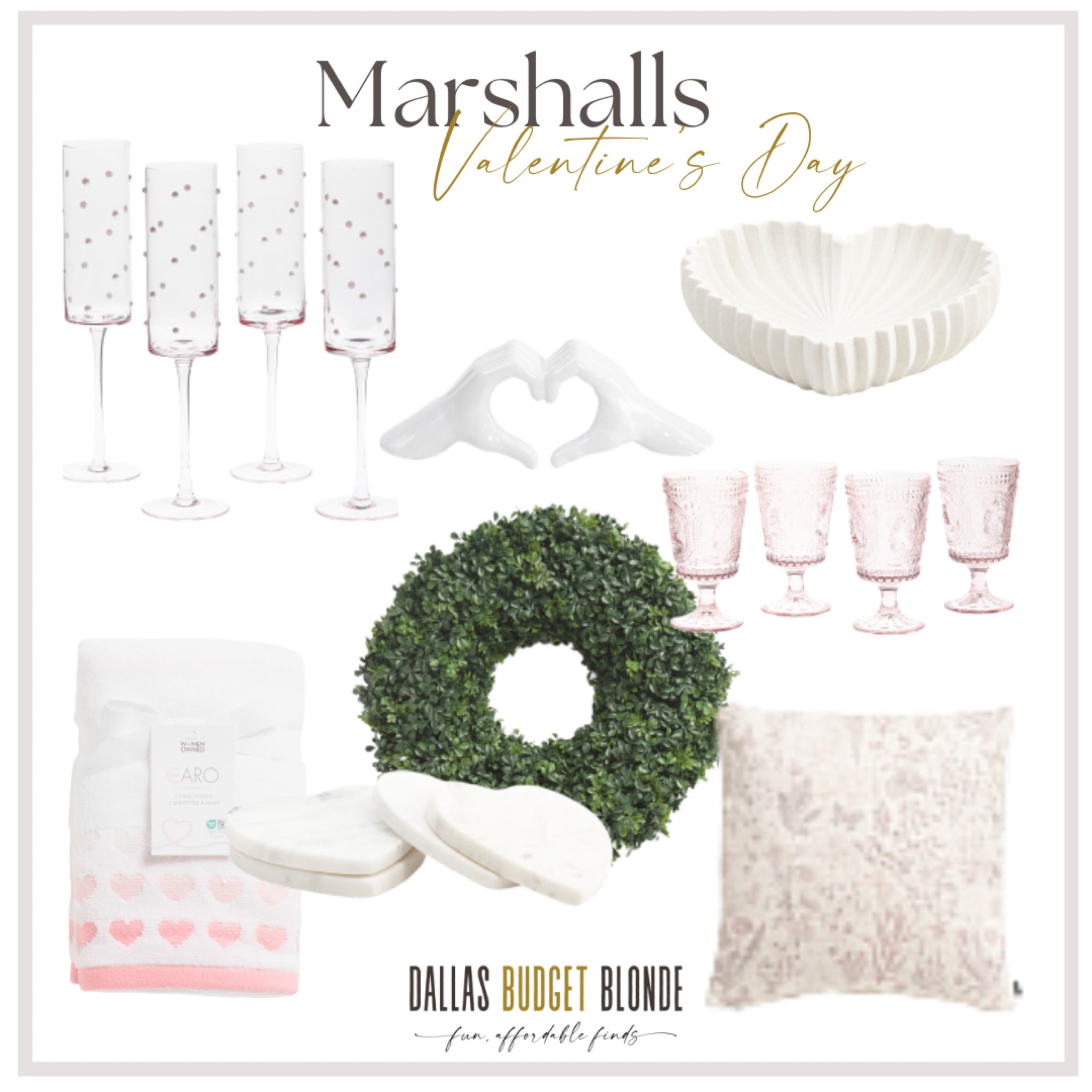 Lots of Spring and Valentine’s Day home decor in stock right now! The marble heart coasters are $8 and the pink goblets are $20 for a set of 4. Perfect through Spring and Easter!

#LTKGiftGuide #LTKhome #LTKfindsunder50