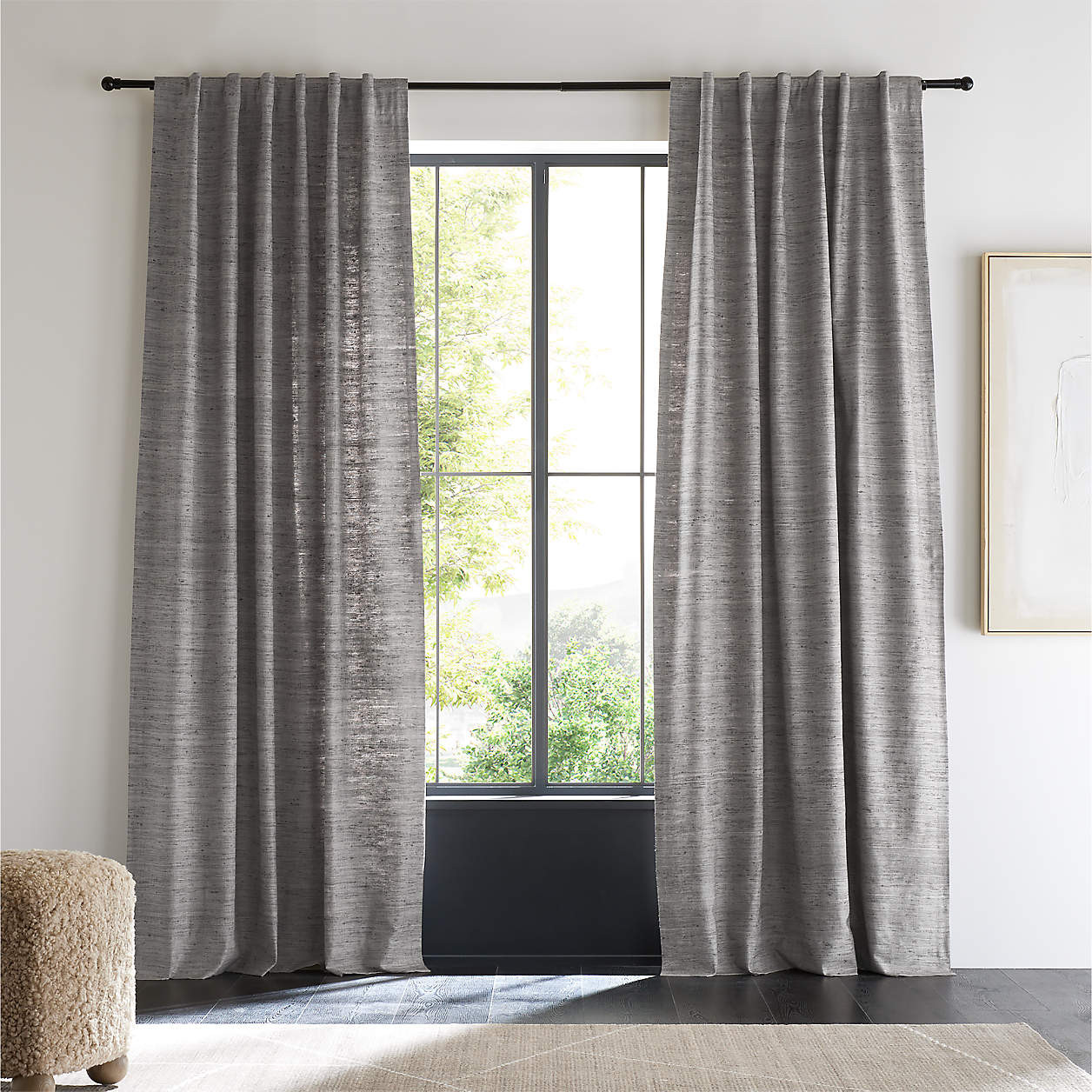 Trevino Warm Beige Cotton Silk Blend Window Curtain Panel 52"x96" + Reviews | Crate & Barrel | Crate & Barrel