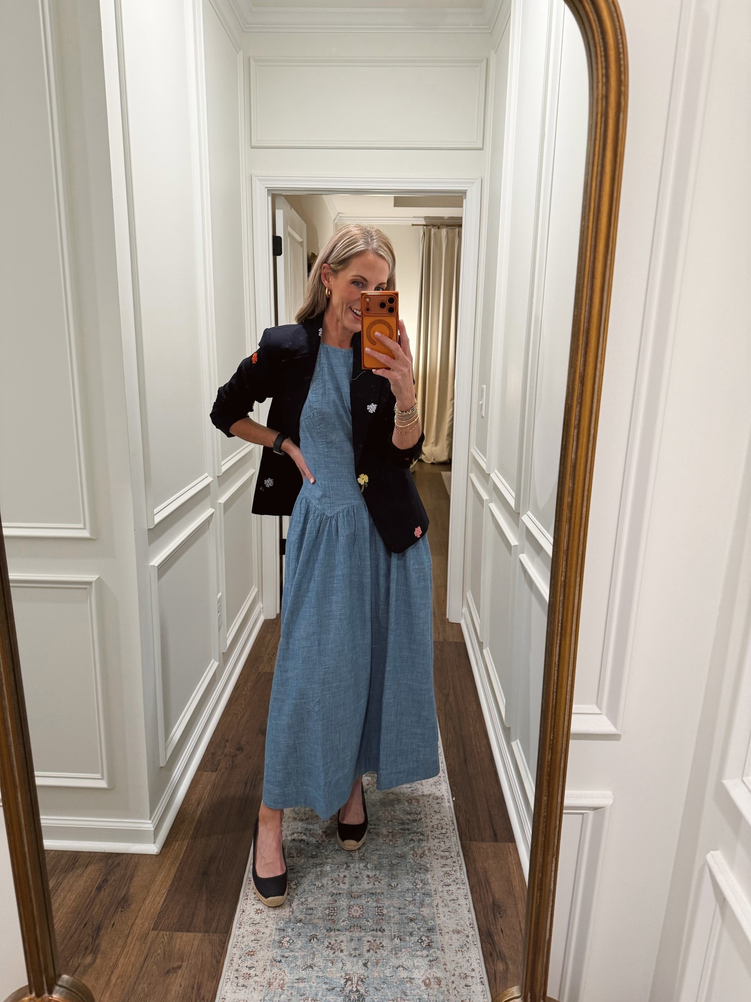 Love this look… Brand new arrival!! women women’s sleeveless cotton maxi dress would look great with this embroidered blazer and these new Mary Jane’s 
