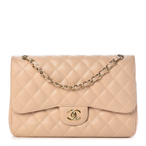 CHANEL Caviar Quilted Jumbo Double Flap Beige Clair | Fashionphile