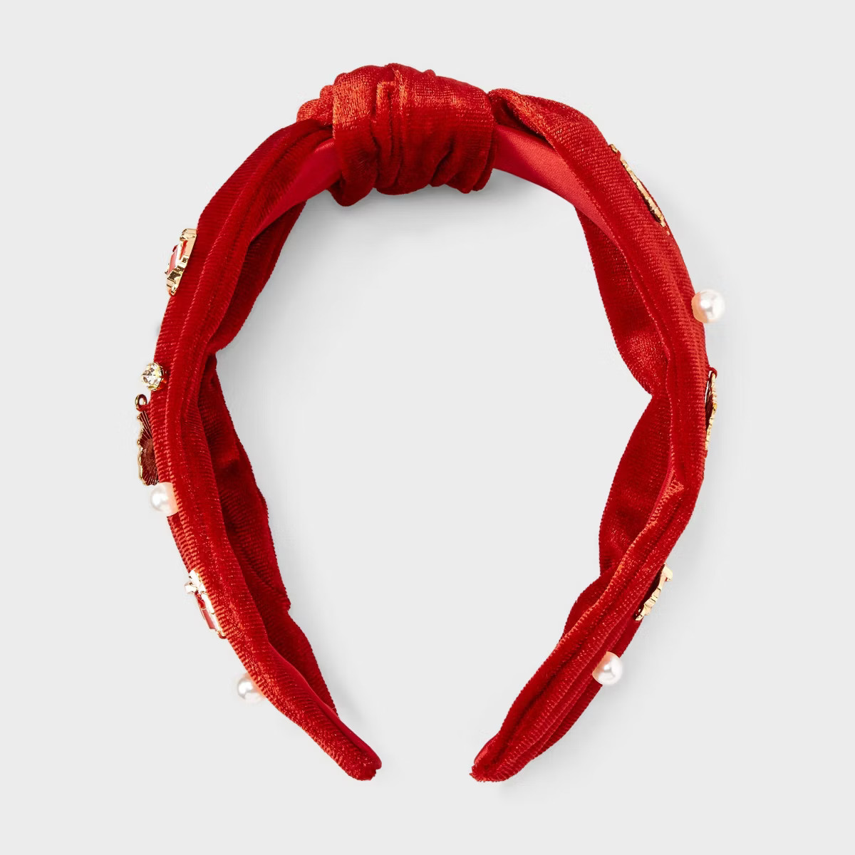 Christmas Tree Charm Velvet Knot Top Headband - Red | Target