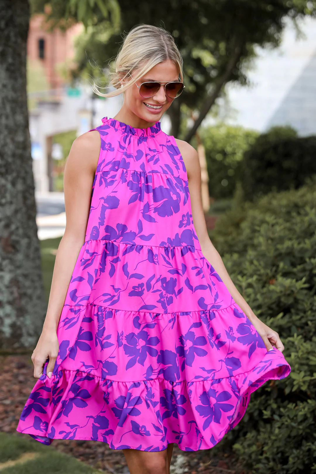 Fancy Sweetness Magenta Floral Tiered Mini Dress | Dress Up