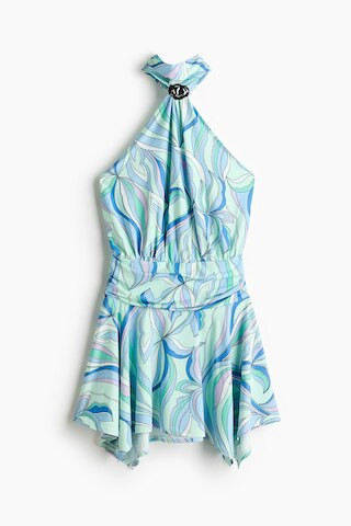 H & M - Flared Halterneck Dress - Turquoise/Patterned | H&M (US + CA)
