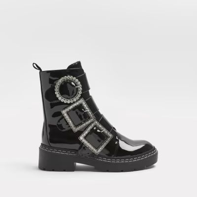 Black diamante buckle boots | River Island (UK & IE)